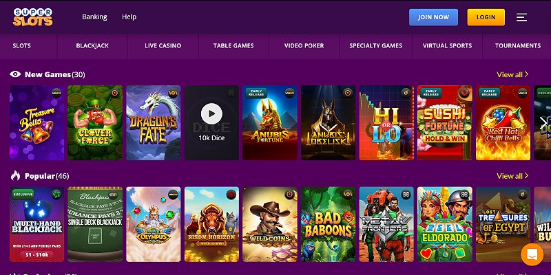 Super Slots online casino games