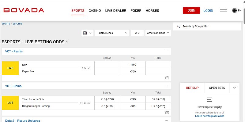 Bovada esports betting site