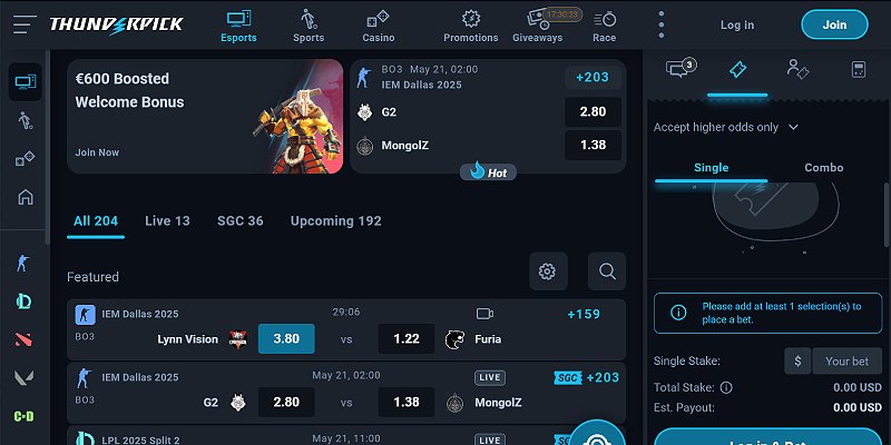 Thunderpick esports betting site
